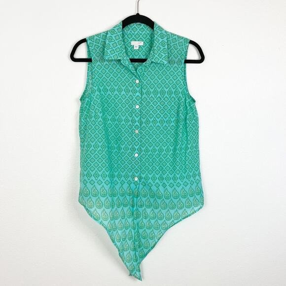 J Jill Sleeveless Tie Waist Button Down Cotton Top Small - Picture 6 of 8